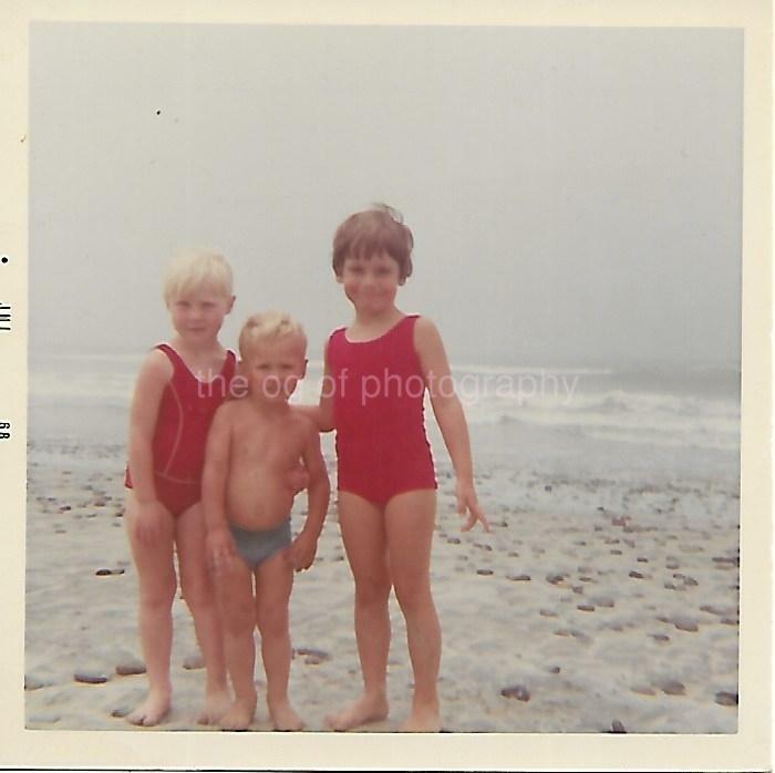 FOUND Photo Poster painting Color A DAY AT THE BEACH Original Snapshot CHILDREN 1960's 21 59 Q