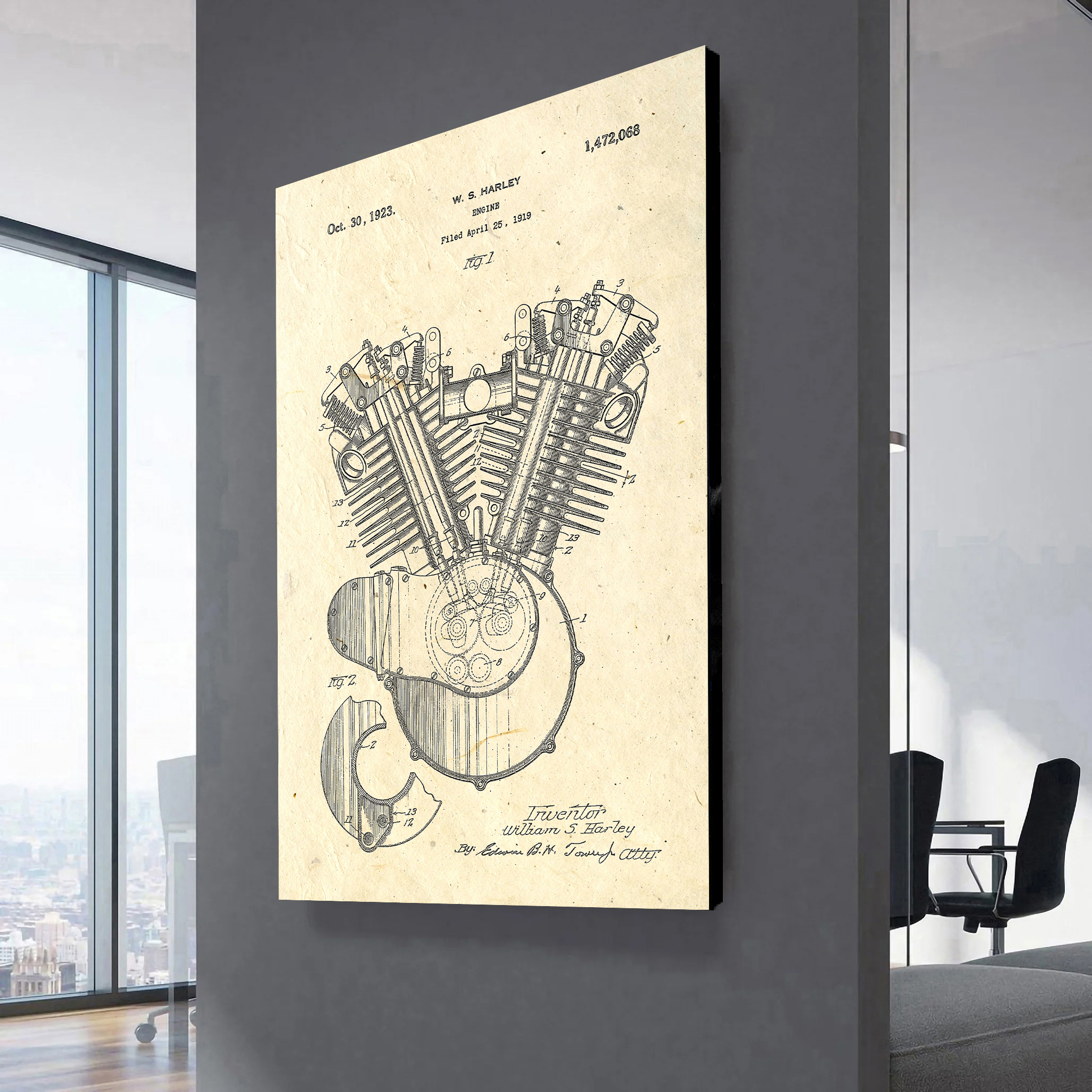 Harley Davidson V-Twin Engine Patent Canvas Wall Art 