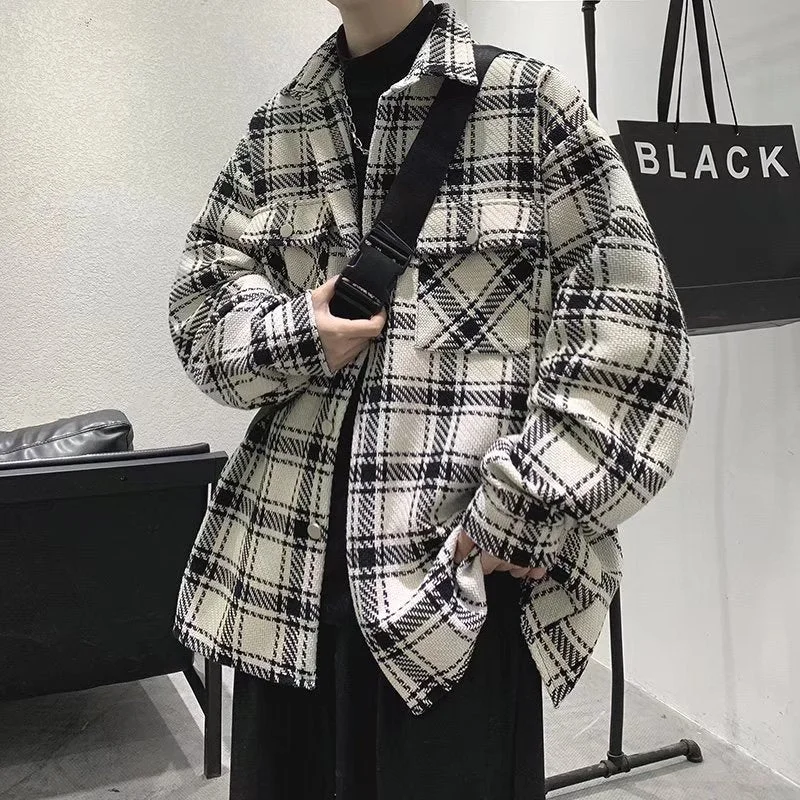 Inongge Jackets Men Japanese Plaid Design Dynamic Button Up Handsome Streetwear Casual Korean New Stylish Teens Baggy Harajuku All-match