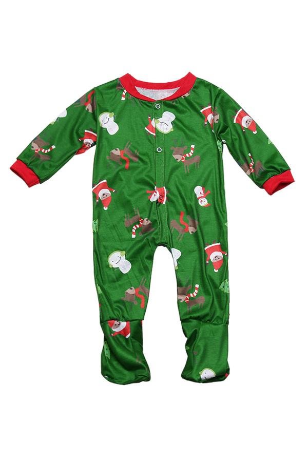 Boys Snowman Reindeer Printed Family Christmas Onesie Pajama Green - Shop Trendy Women's Clothing | LoverChic