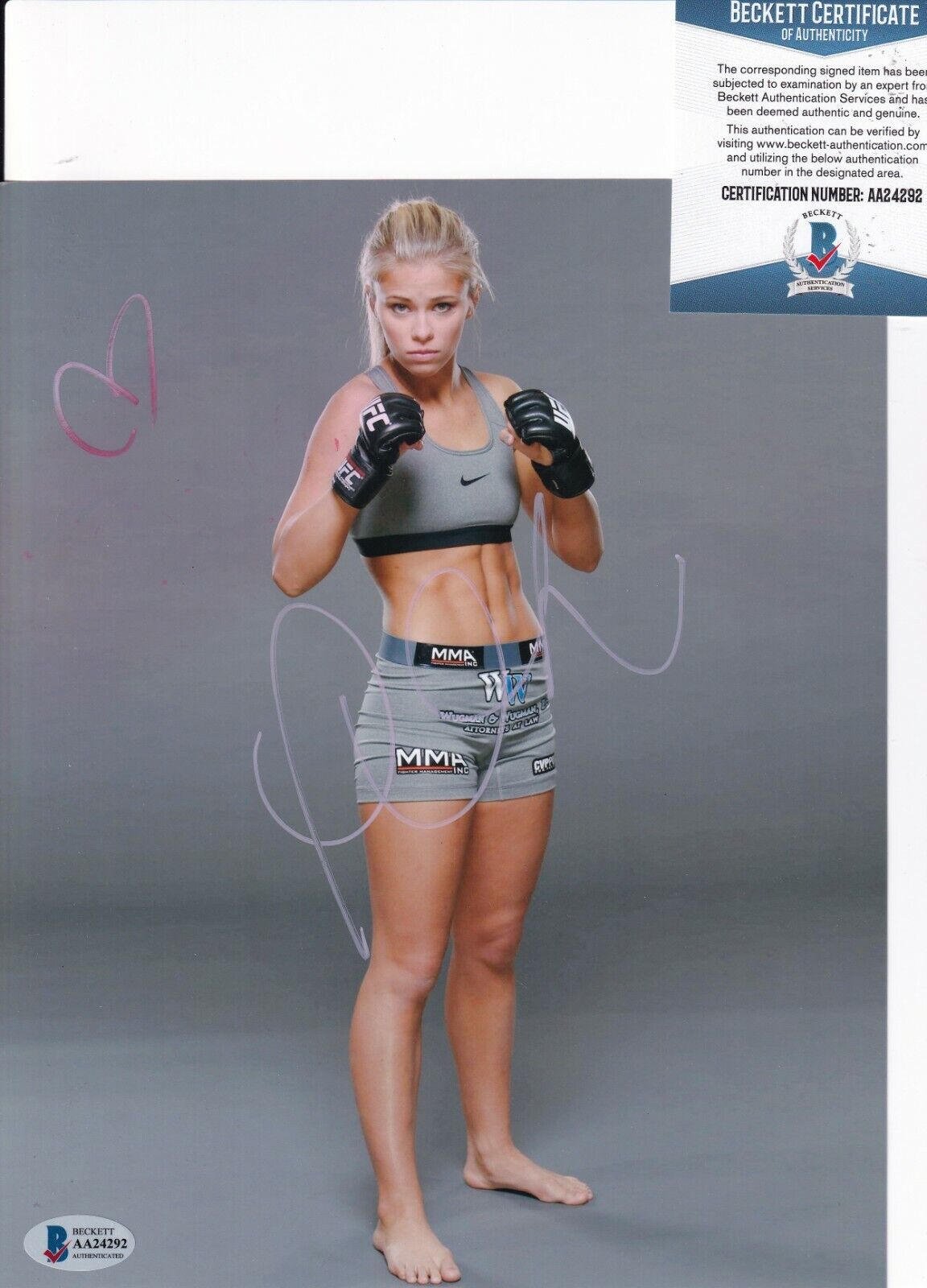 PAIGE VANZANT signed (UFC FIGHTING) Bare Knuckle 8X10 Photo Poster painting BECKETT BAS AA24292