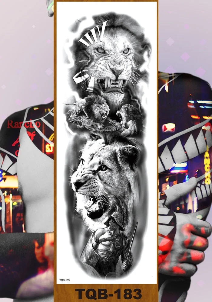 Full Flower Arm Temporary Tattoo Stickers Man Woman Girl Body Leg Fake Tatoo Sexy Fox Bear Owl Cheetah Tiger Timberwolves Lion