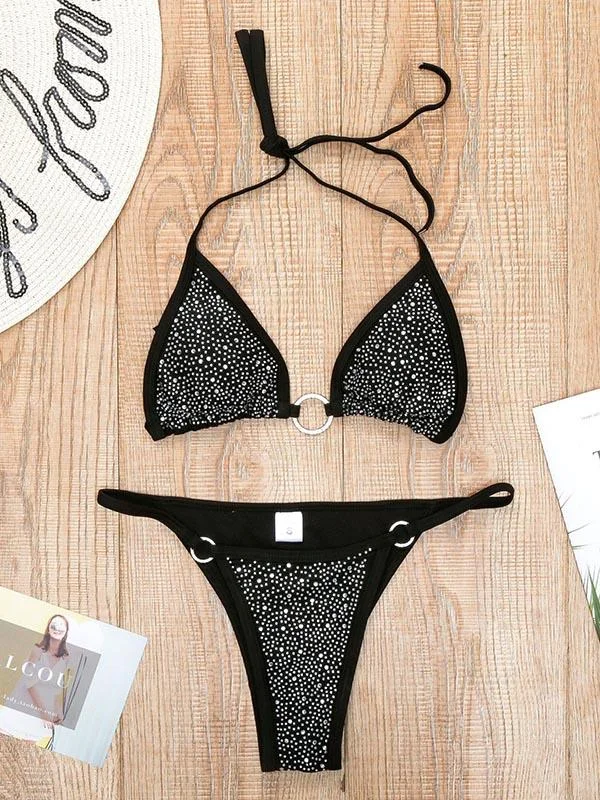 Gorgeous Embellished Triangle Split Bikini Swimsuit