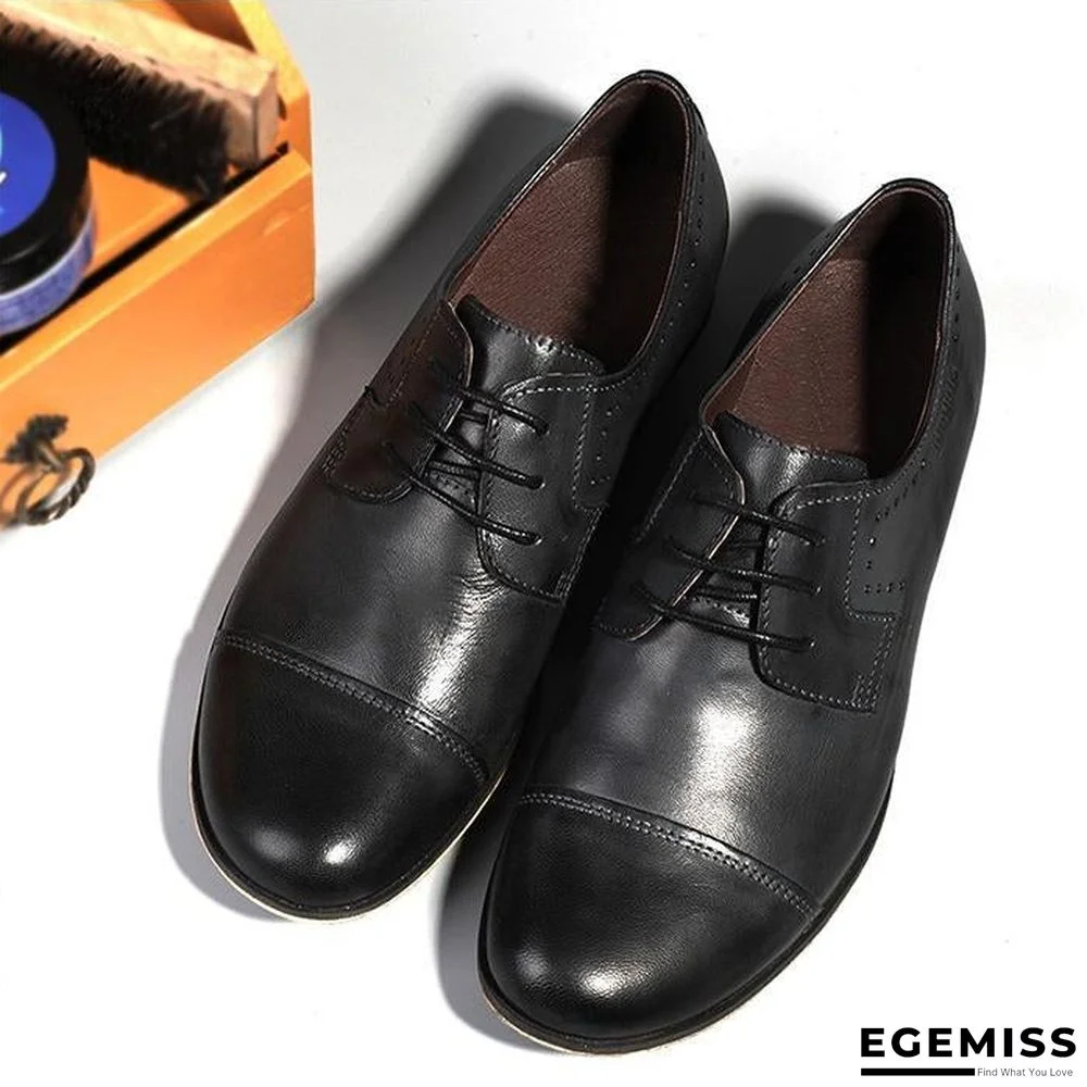 Round-toe Casual Men's Shoes Lace-up Leather Shoes | EGEMISS