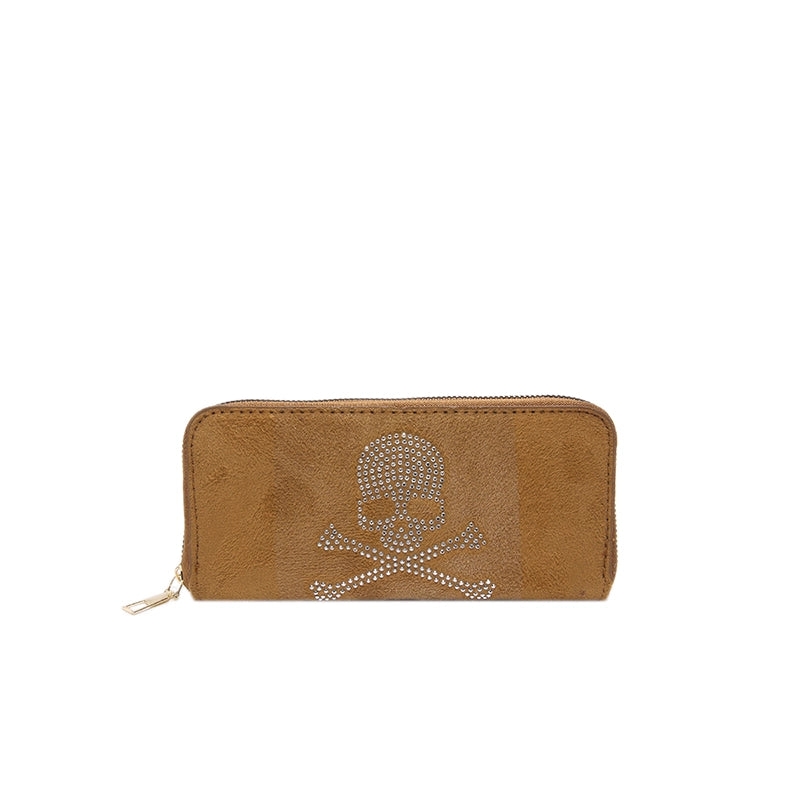 Brown Black Suede Skull Square Clutches