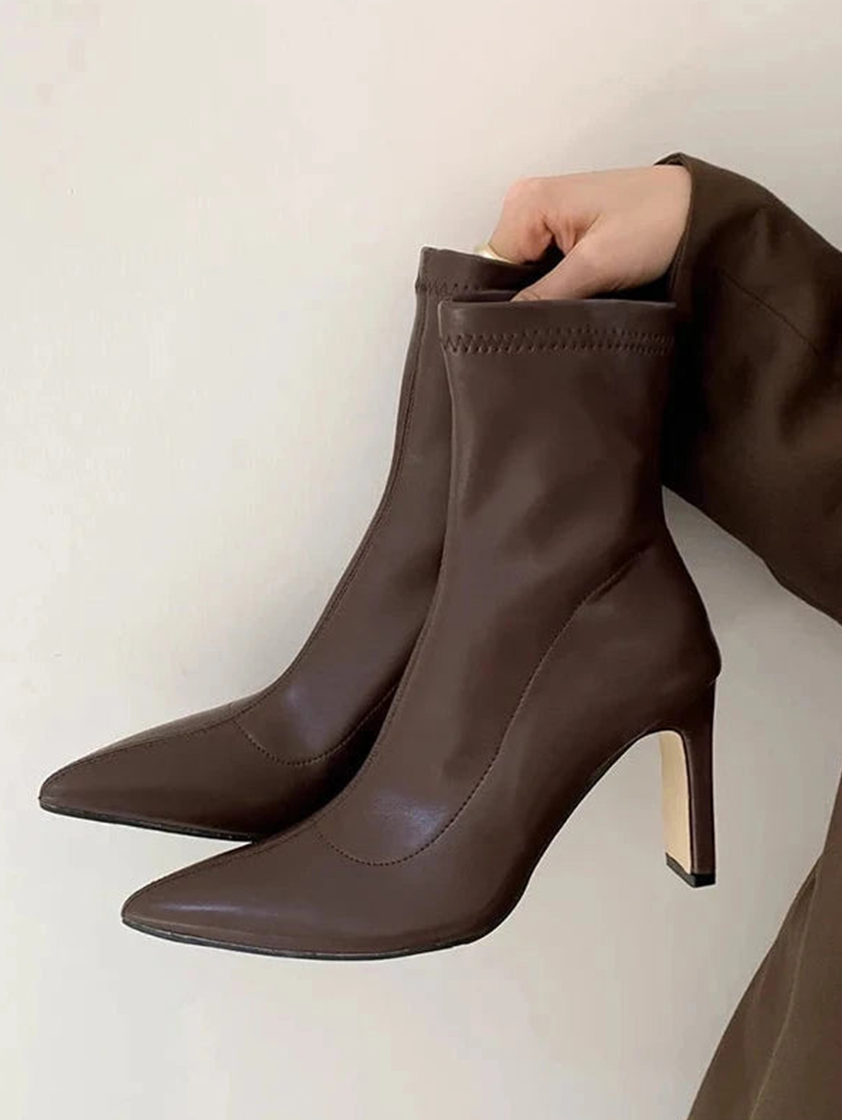 PU Leather Pointed Toe Chunky Heel Short Boots