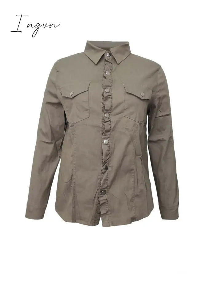 Ingvn - Long Sleeve Solid Color Jacket Tops(4 Colors) S / Gray Tops
