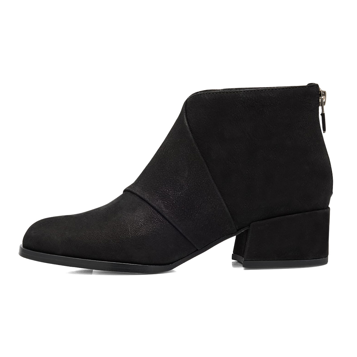 Black Round Toe Chunky Heel Ankle Boots for Women with Zipper Nicepairs