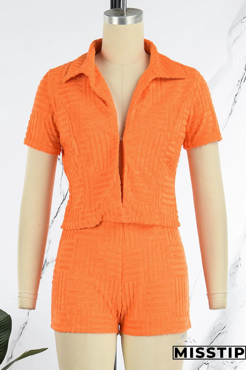 Rose Red Casual Solid Patchwork Turndown Collar Short Sleeve Two Pieces