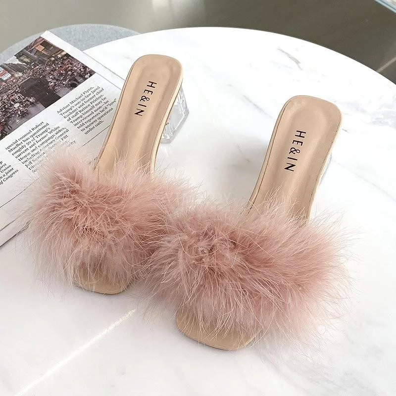 Women Slippers Summer 2021 New Fashion Stiletto Sandals Open Toe High Heel Zapatillas Mujer Casa Sapatos Femininos