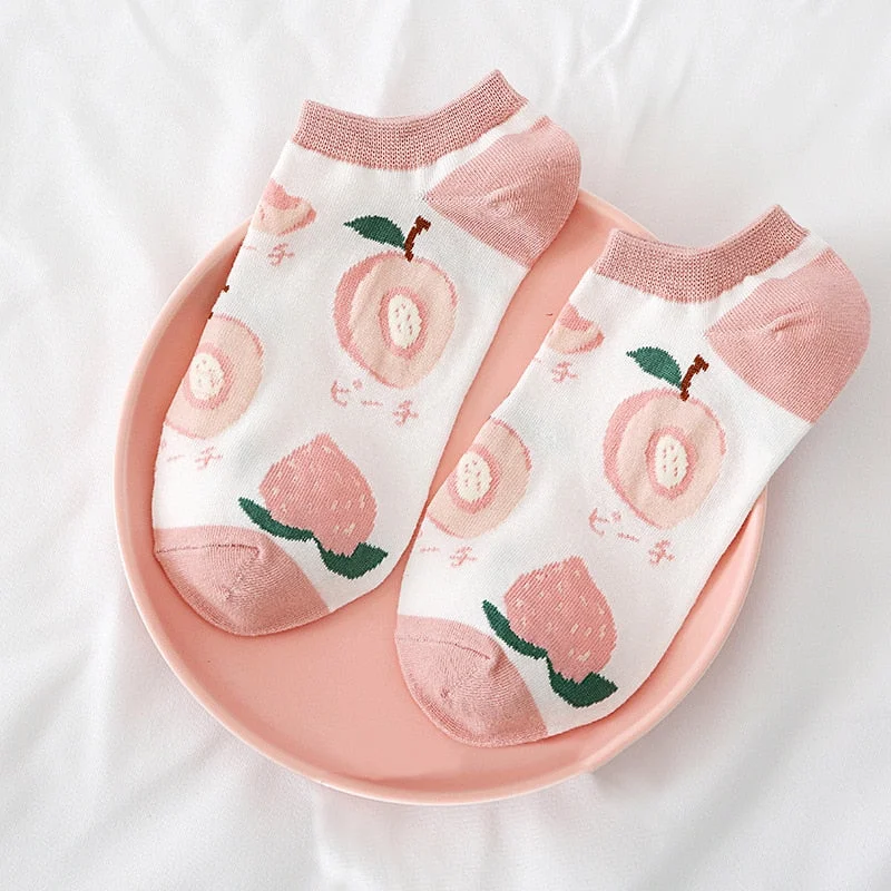 Women Solid Avocado Socks Casual Joker Cotton Short Socks Ladies Fruit Print Concise Korean College Style Breathable Sox Trendy