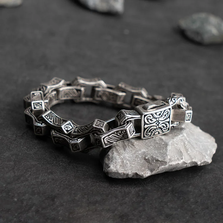 925 Silver Men's Personalized Wave Carved Bracelet