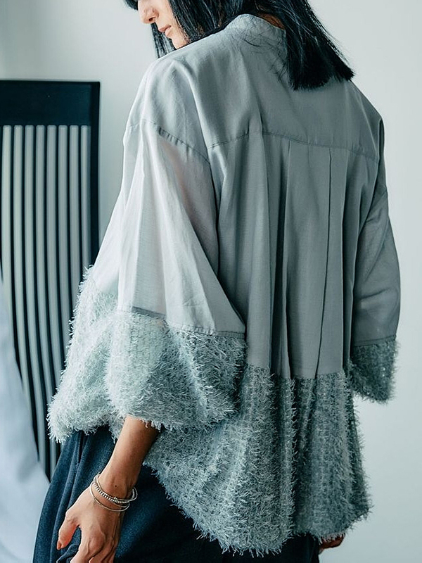 Artistic Long Sleeves Patchwork Pleated Cardigan Blouses