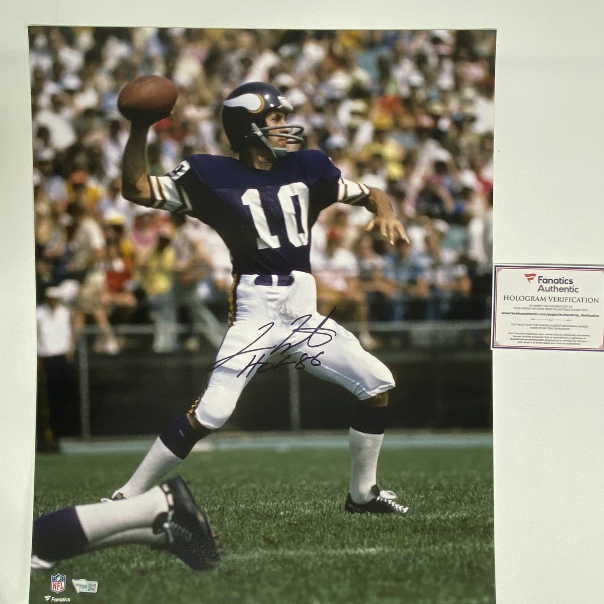 Autographed/Signed FRAN TARKENTON HOF 86 Vikings 16x20 Photo Poster painting Fanatics COA Auto