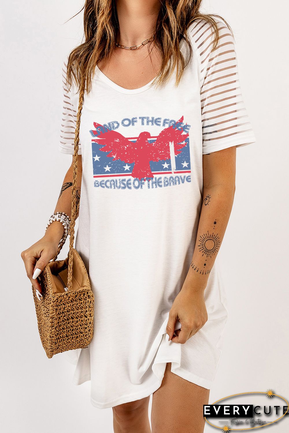 White LAND OF THE FREE BECAUSE OF THE BRAVE Graphic T-shirt Dress
