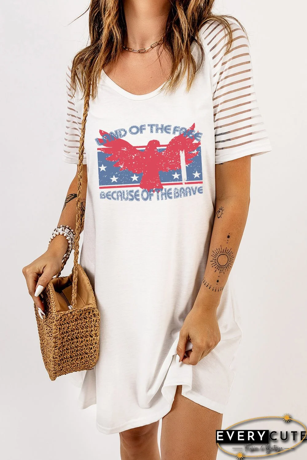 White LAND OF THE FREE BECAUSE OF THE BRAVE Graphic T-shirt Dress