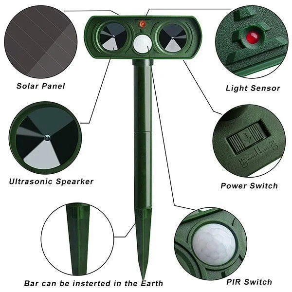 Outdoor Solar Powered Ultrasonic Animal Repeller