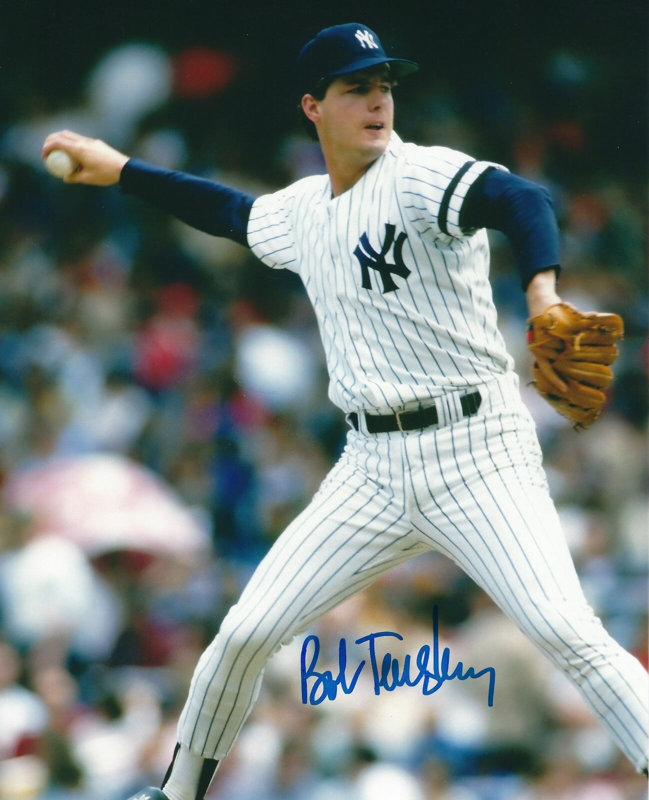 Signed 8x10 BOB TEWKSBURY New York Yankees Autographed Photo Poster painting- COA