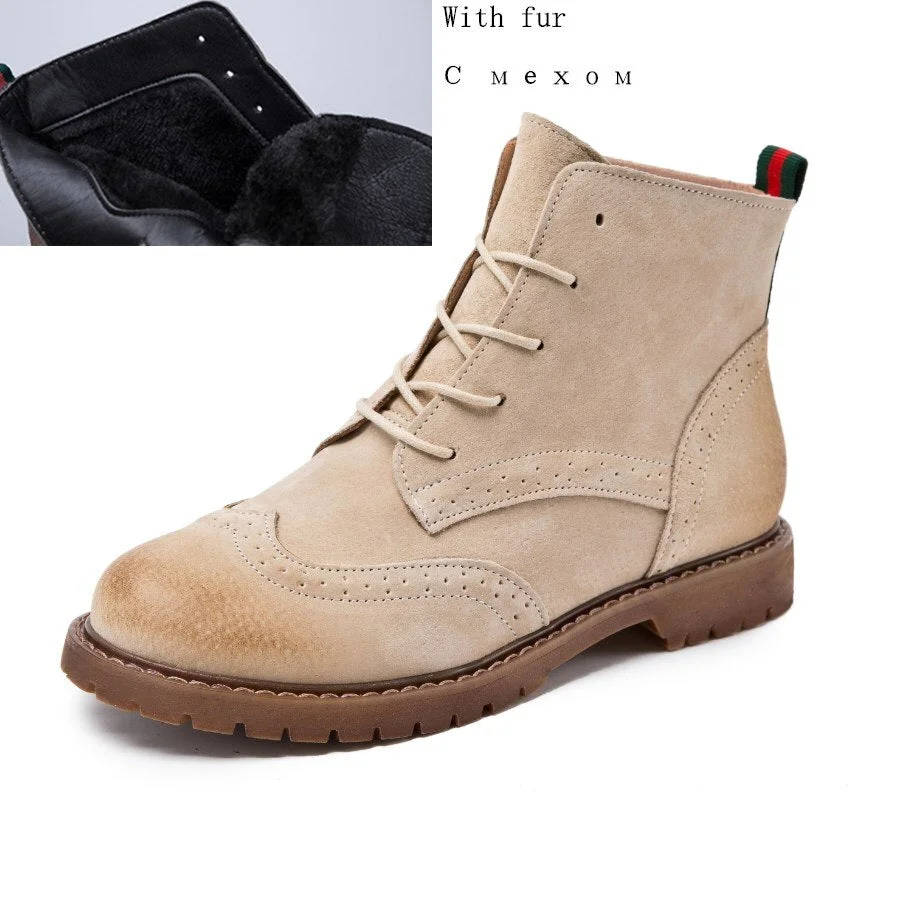 women shoes 2021 spring genuine leather Female short boots  suede women booties  British lace retro trend women naked boots