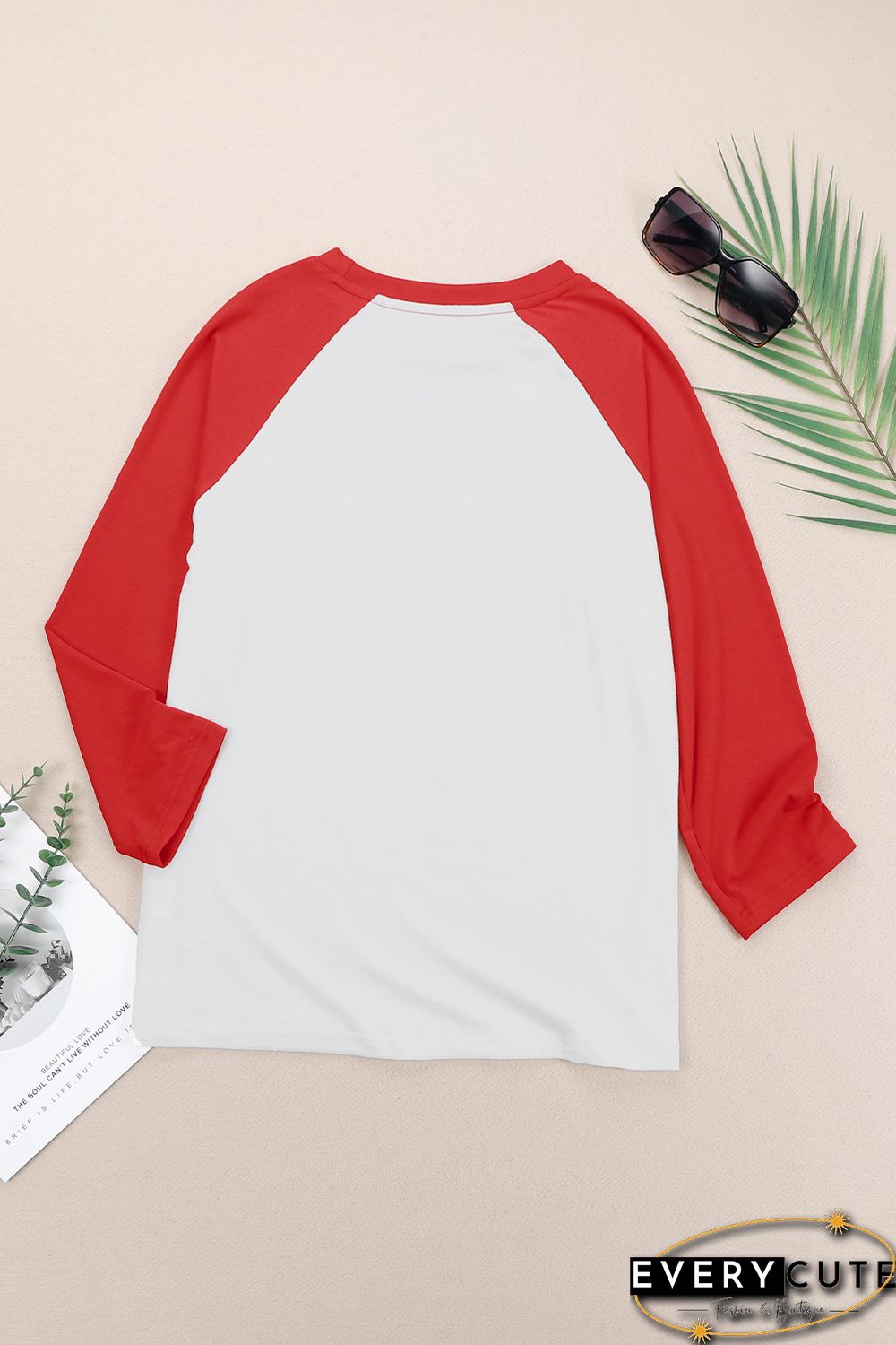 Red Merry Christmas Graphic Print Color Block Top