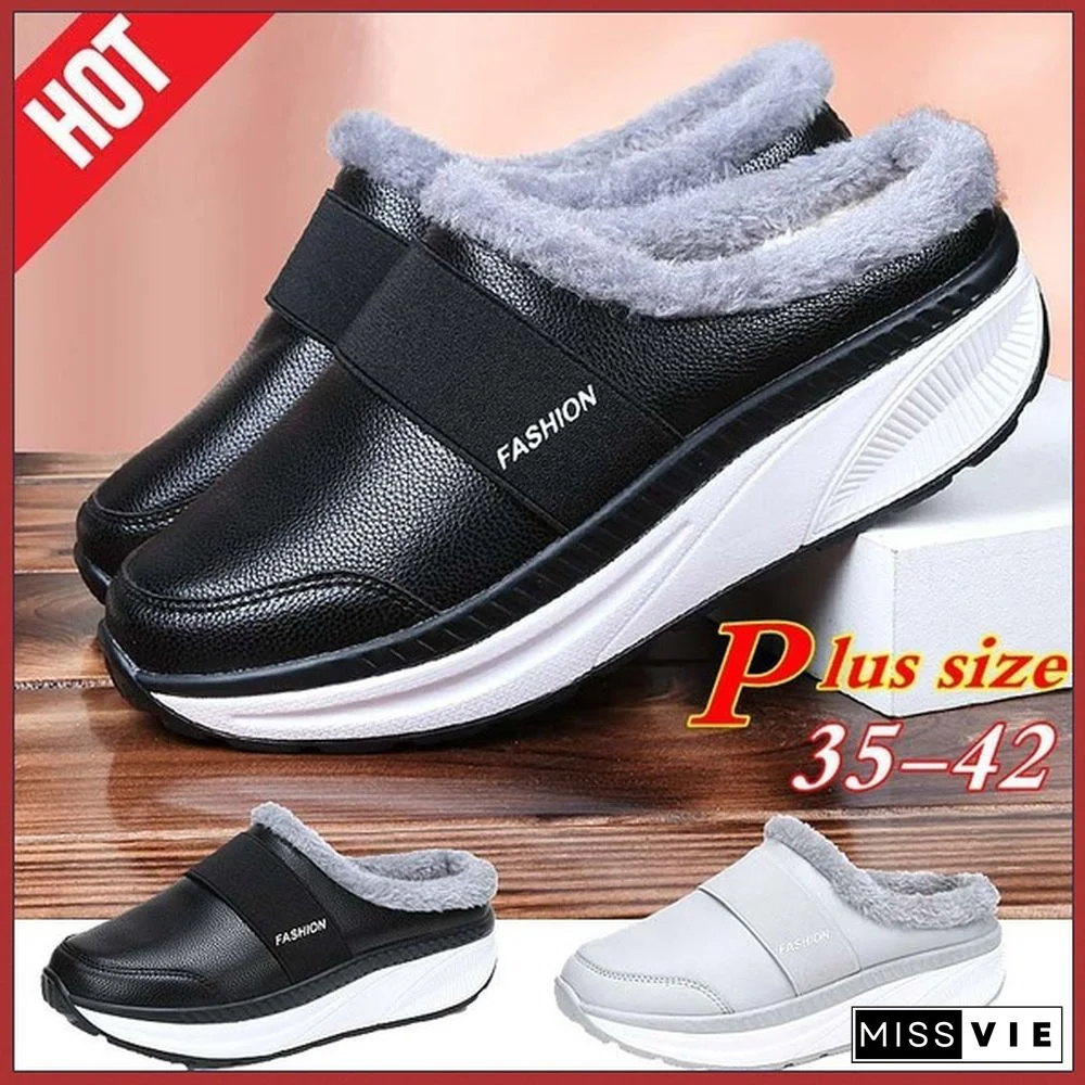 Trendying Winter Fashion Women's Wedge Shoes Ladies Cotton Slippers Comfortable Non-Slip Fitness Shoes Warm Shoes Size 35-42