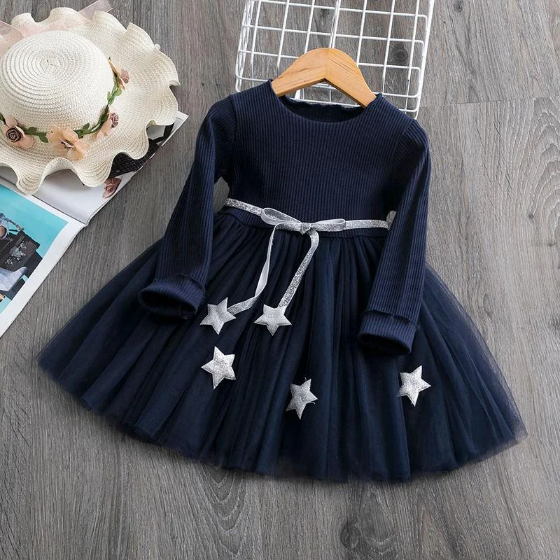 2021 Autumn Winter Girl Dress Long Sleeve Polka Dot Girls Dresses Bow Princess Teenage Casual Dress 8 Years Children Clothes