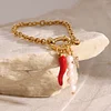 Stylish Red Chili Pearls N Pendant 18K Golden Bracelet