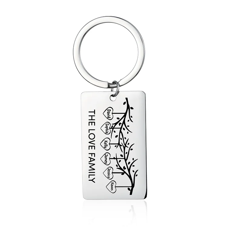 Custom Family Tree Keychain with 6 Names Personalized Dog Tag keyring