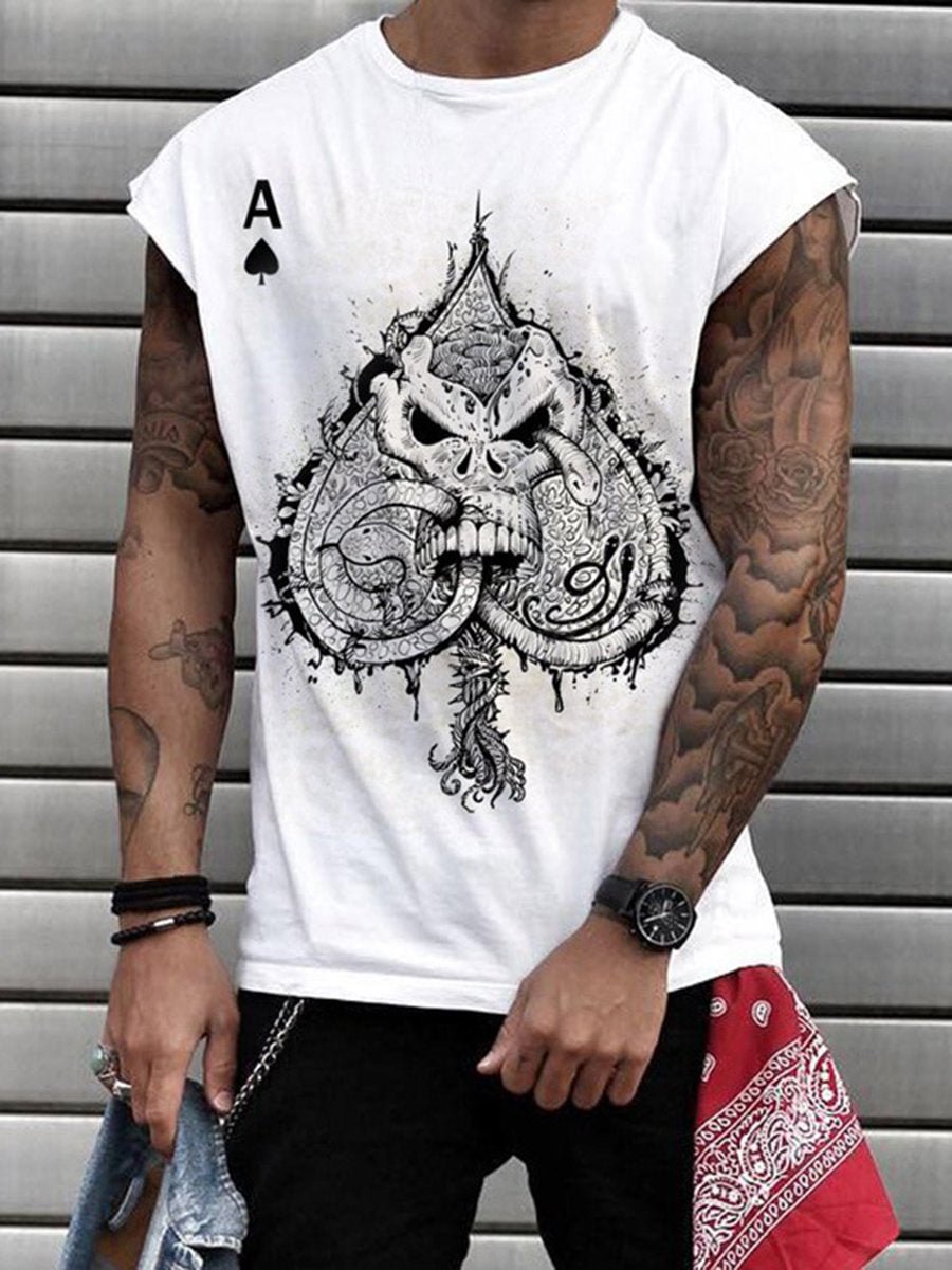 Men's Poker Printing Casual Round Neck Short Sleeve