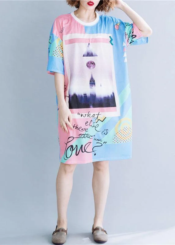 DIY o neck Cotton Tunics Shape prints Dresses summer