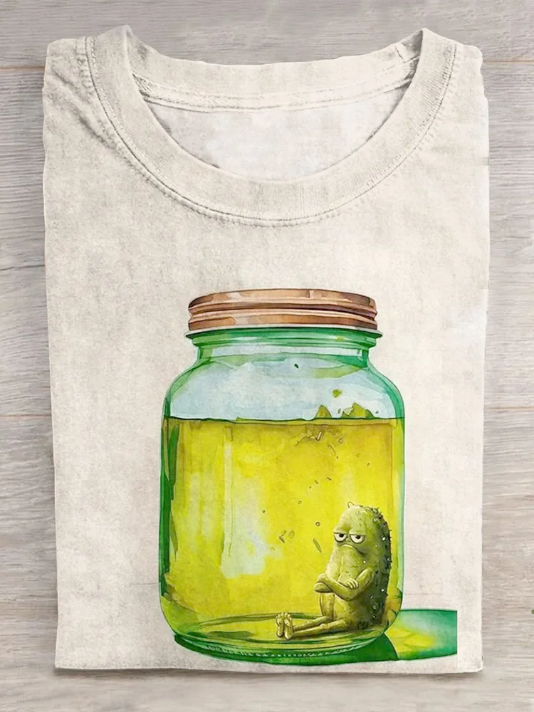 Funny Pickle Watercolor Art Print Casual T-shirt