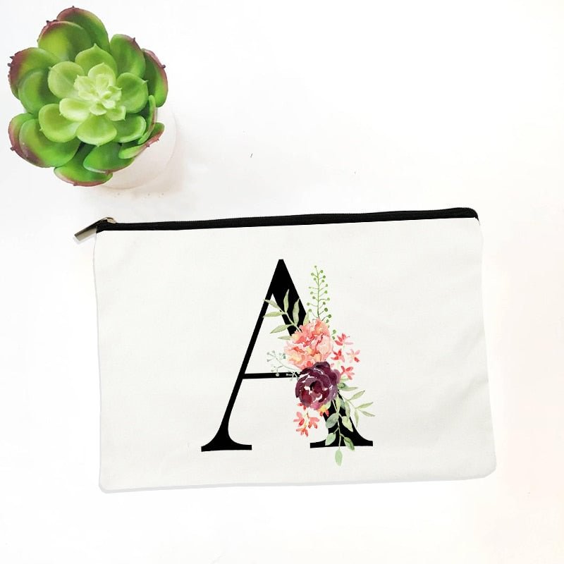 Bridesmaid Makeup Bag Flowers Alphabet Printed Canvas Storage Bag Cosmetic Bags for Bride Bridesmaid Proposal Gift