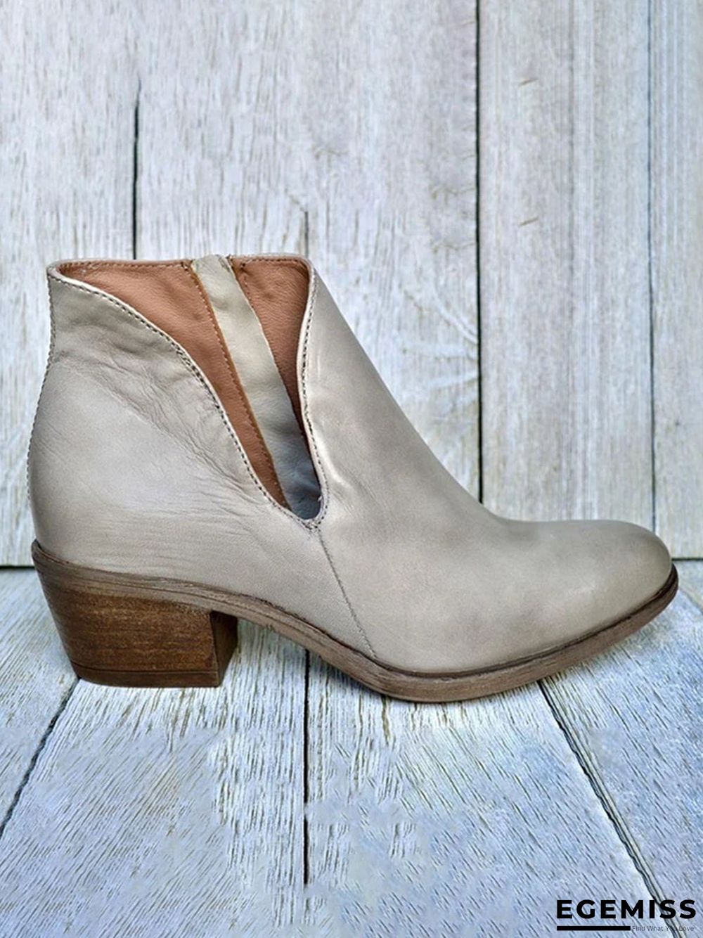 Retro Distressed Polished Color Zipper Thick Heel Pointed Ankle Boots | EGEMISS