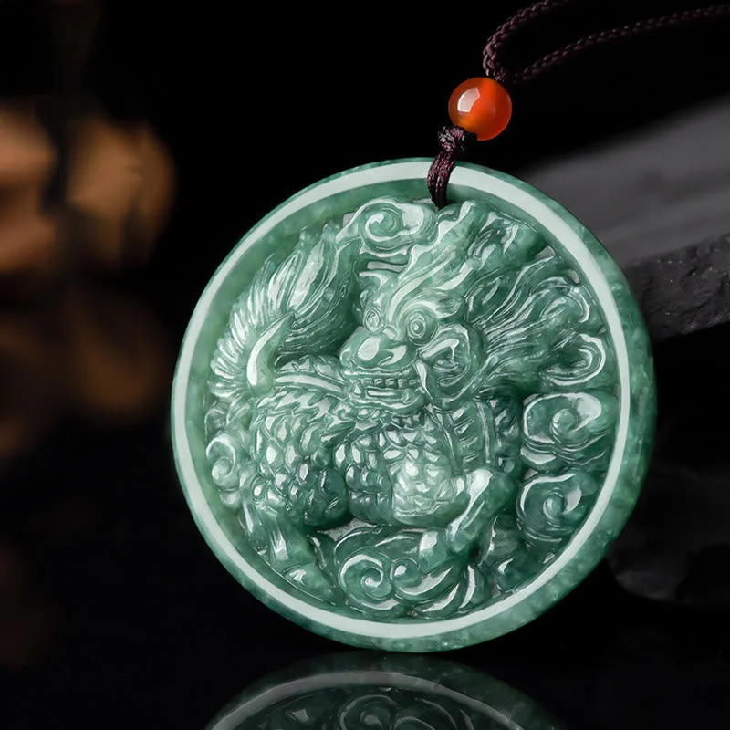 Natural Jade Kirin Abundance String Necklace Pendant
