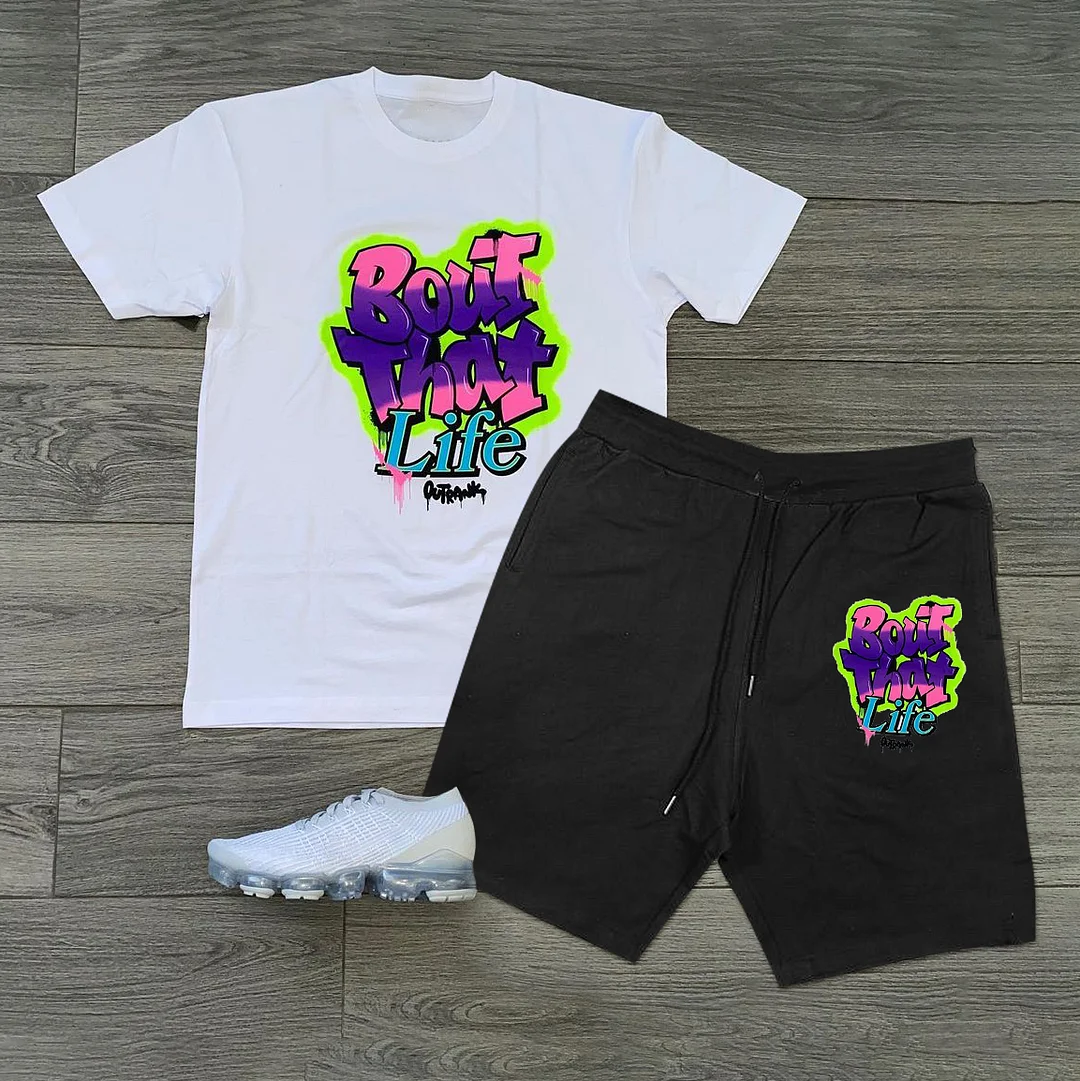 College style printed short-sleeved casual suit