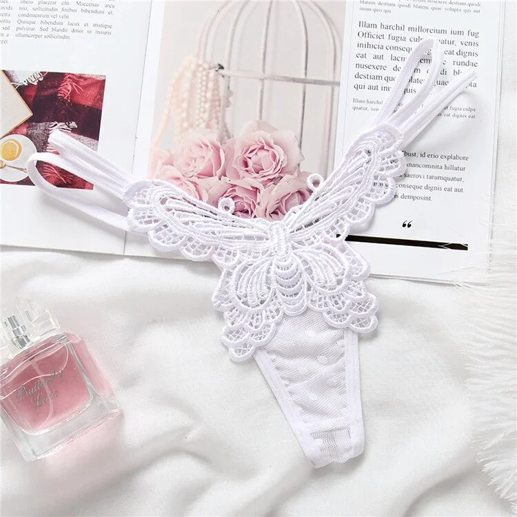 Billionm G-strings Butterfly Panties Women Lace Exotic Lingerie Underwear Open Crotch Embroidery Hollow Out Thong Low Rise T-Back