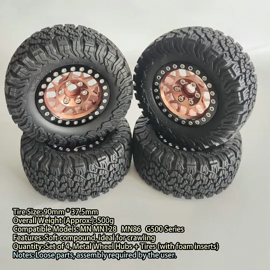 MN Model MN128 Upgrade Parts 1.9'' 90mm metal rims and tires
