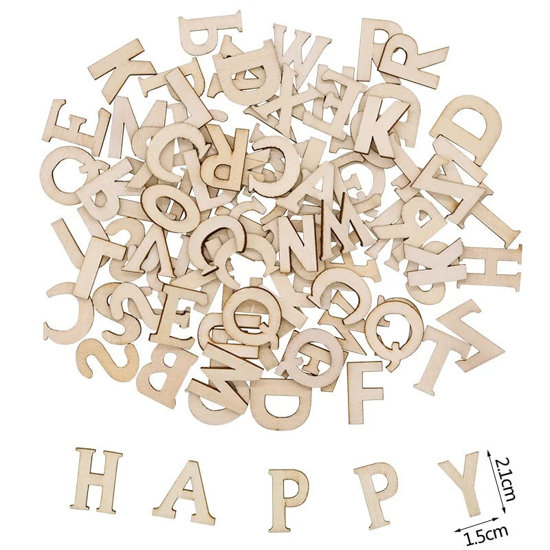 100pcs Wood English Alphabet Decorative Letters Wooden Numbers Mini Wood Ornaments Scrapbooking DIY Art Crafts for Decoration