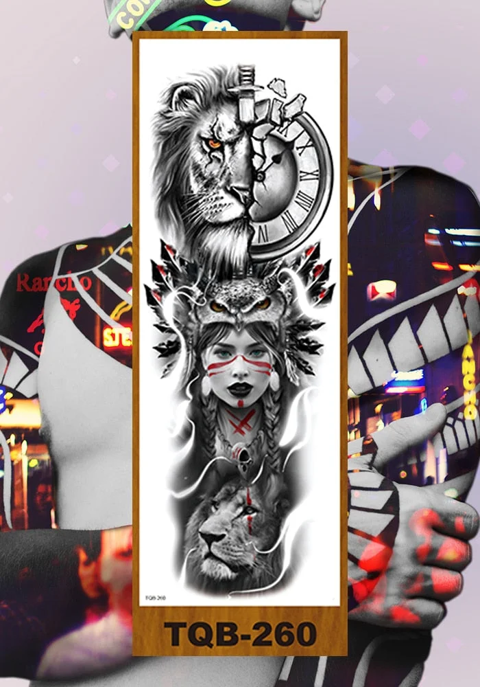 Full Flower Arm Temporary Tattoo Stickers Man Woman Girls Body Leg Fake Tatoo Sexy Beauty Snake Bear Owl Fox Mermaid Egypt Queen