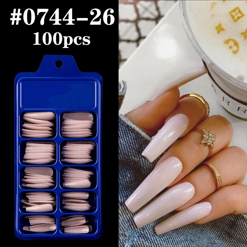 Lamemoria 100/500pcs/opp/box Fake Nails Coffin Nail Tips Press on Nails Natural Clear Long Ballerina DIY False Nail Full Cover-Nail Inspo