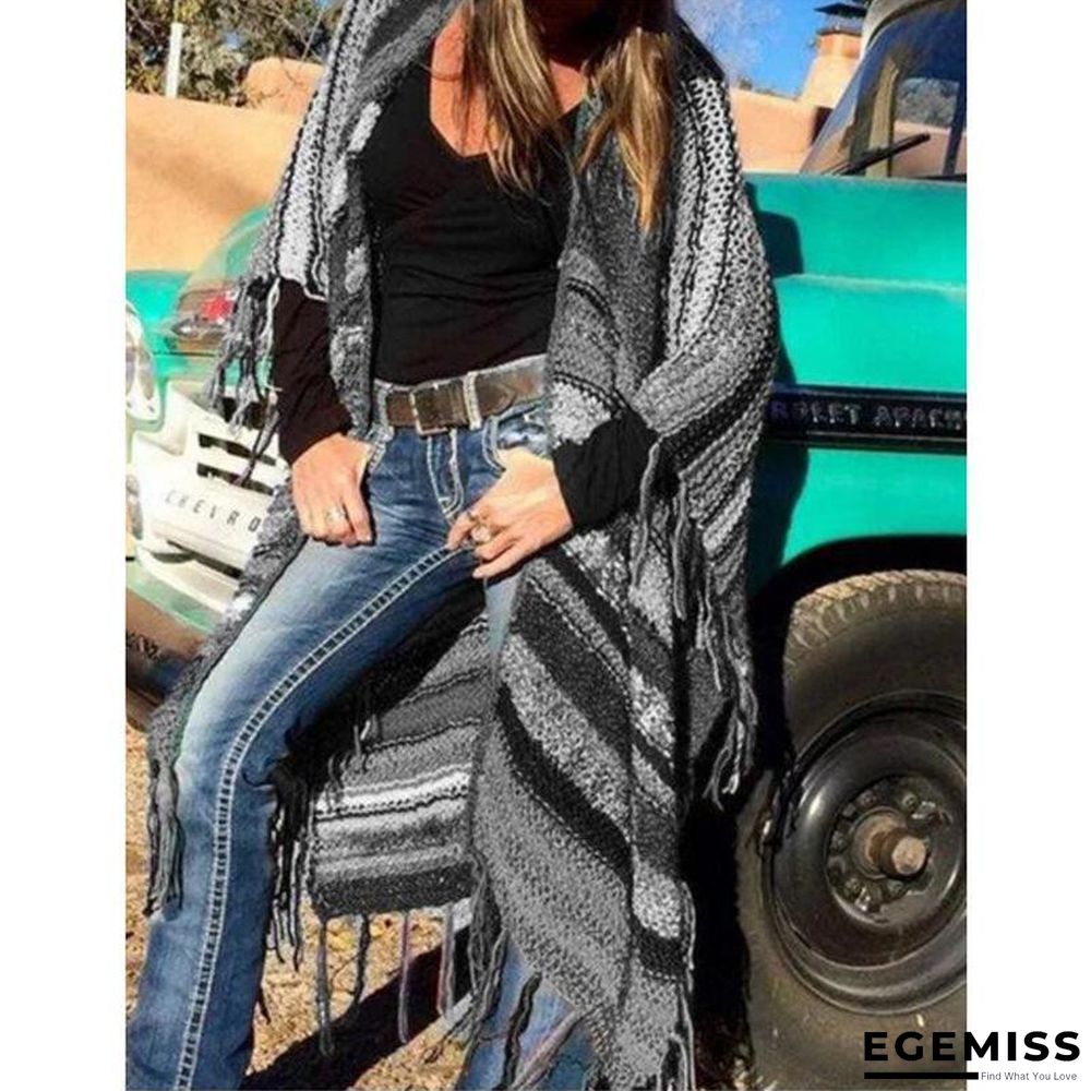 Color-Block Long Sleeve Tassel Knitted Outerwear | EGEMISS