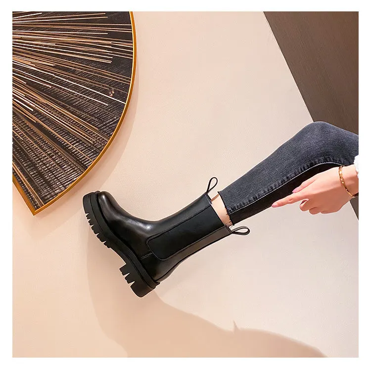 Korea Simple Zipper Artificial plush Heels Martin Boots Shoes