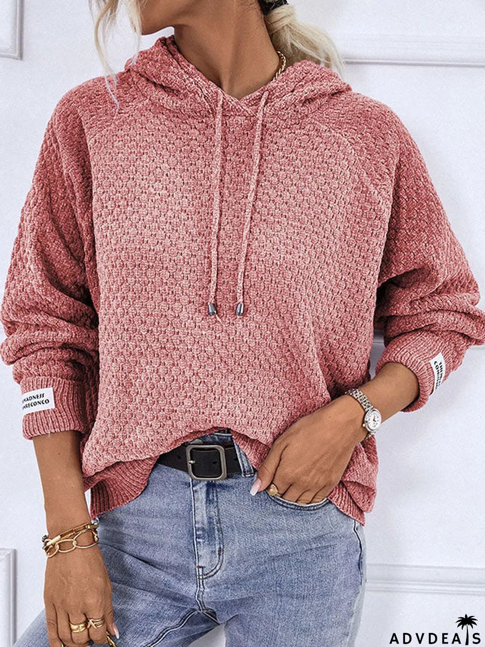 Women Long Sleeve Hooded Lace-up Sweaters