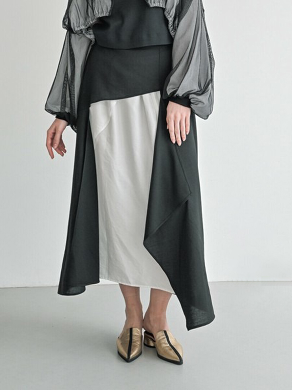 Green and White Patchwork Irregular Half Skirt