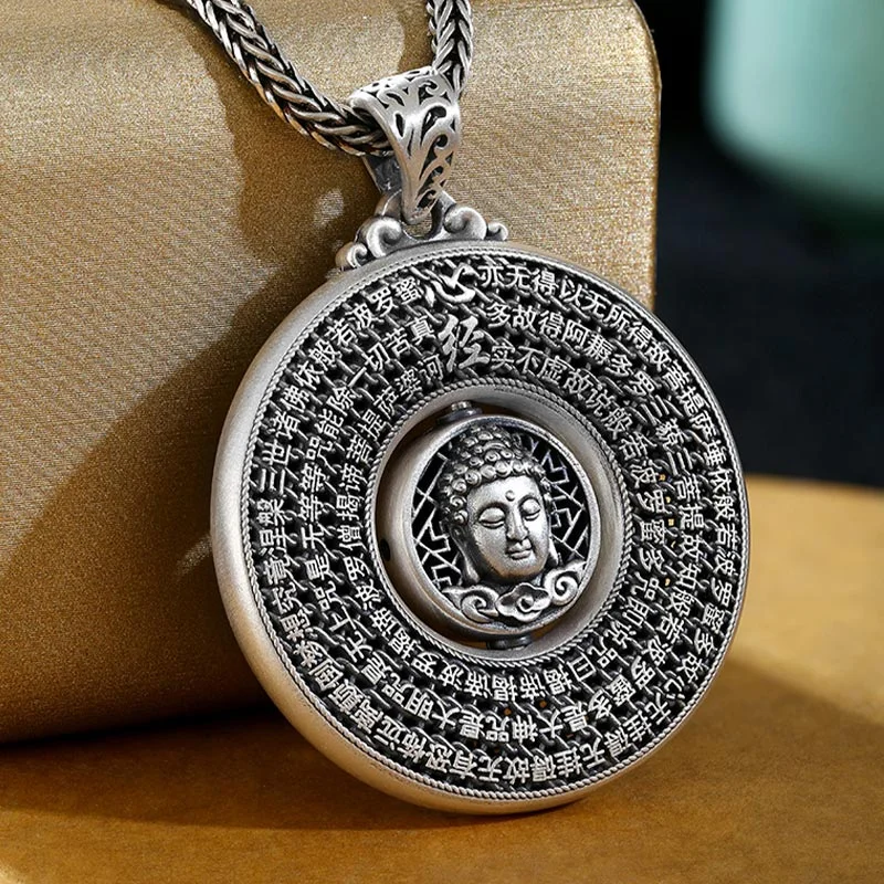 Buddha Heart Sutra Compassion Necklace Rotatable Pendant