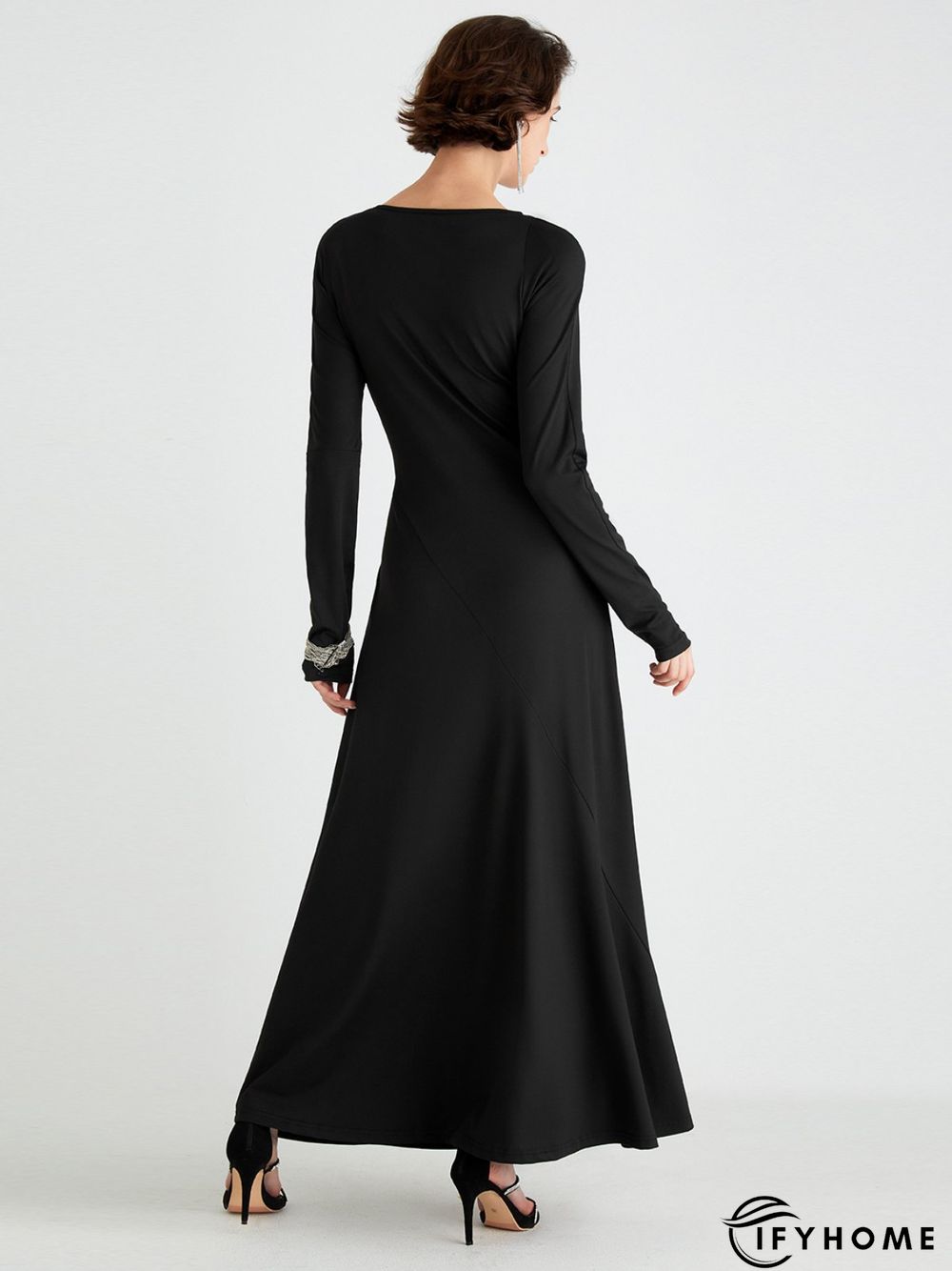 High Elasticity Regular Fit Plain Elegant Long sleeve Long Dress | IFYHOME