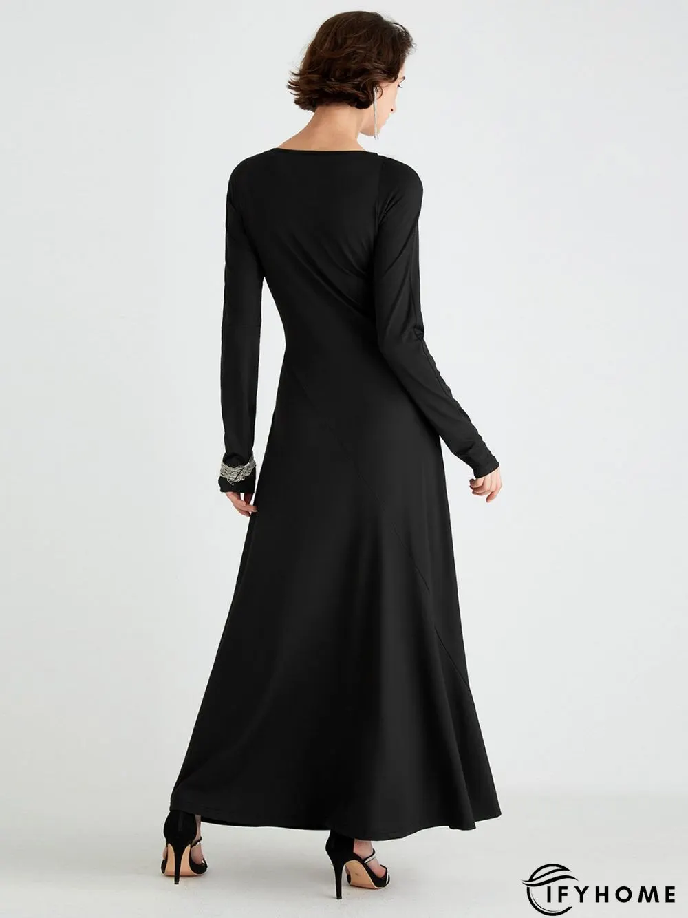 High Elasticity Regular Fit Plain Elegant Long sleeve Long Dress | IFYHOME