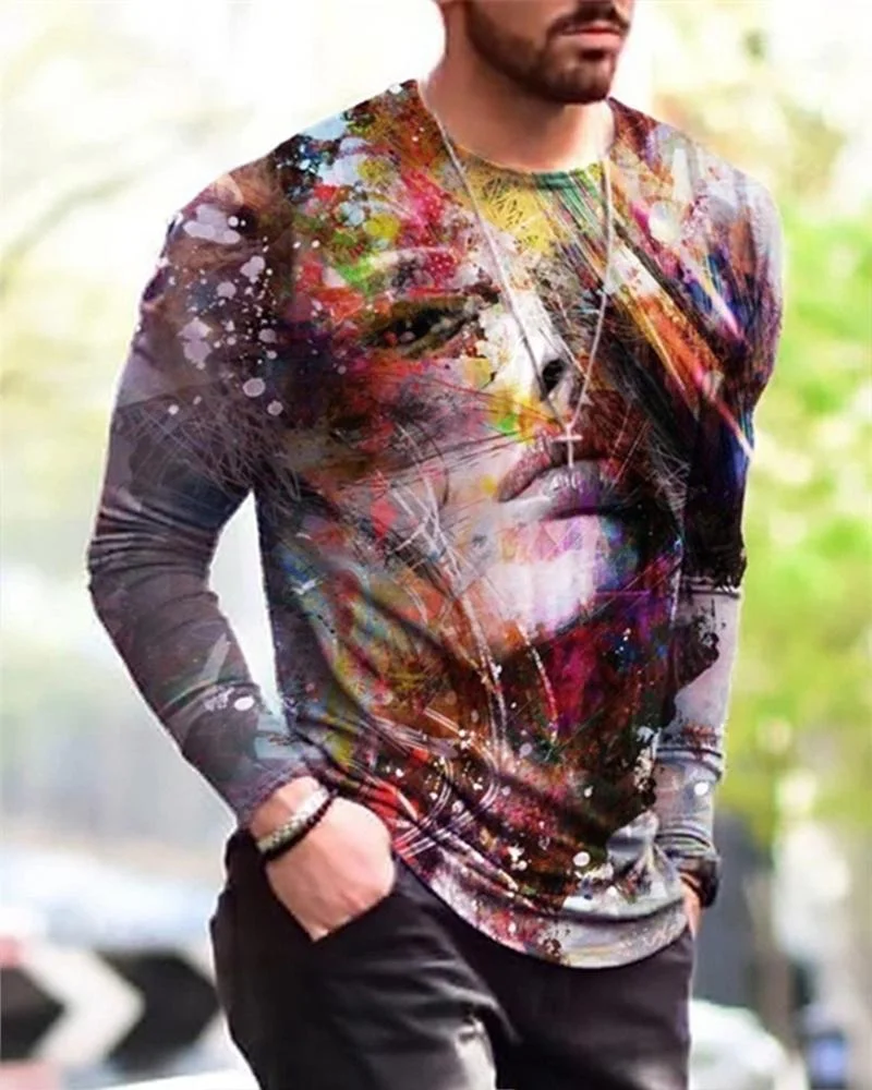 Men's Abstract Character Printed Long Sleeve T-shirt