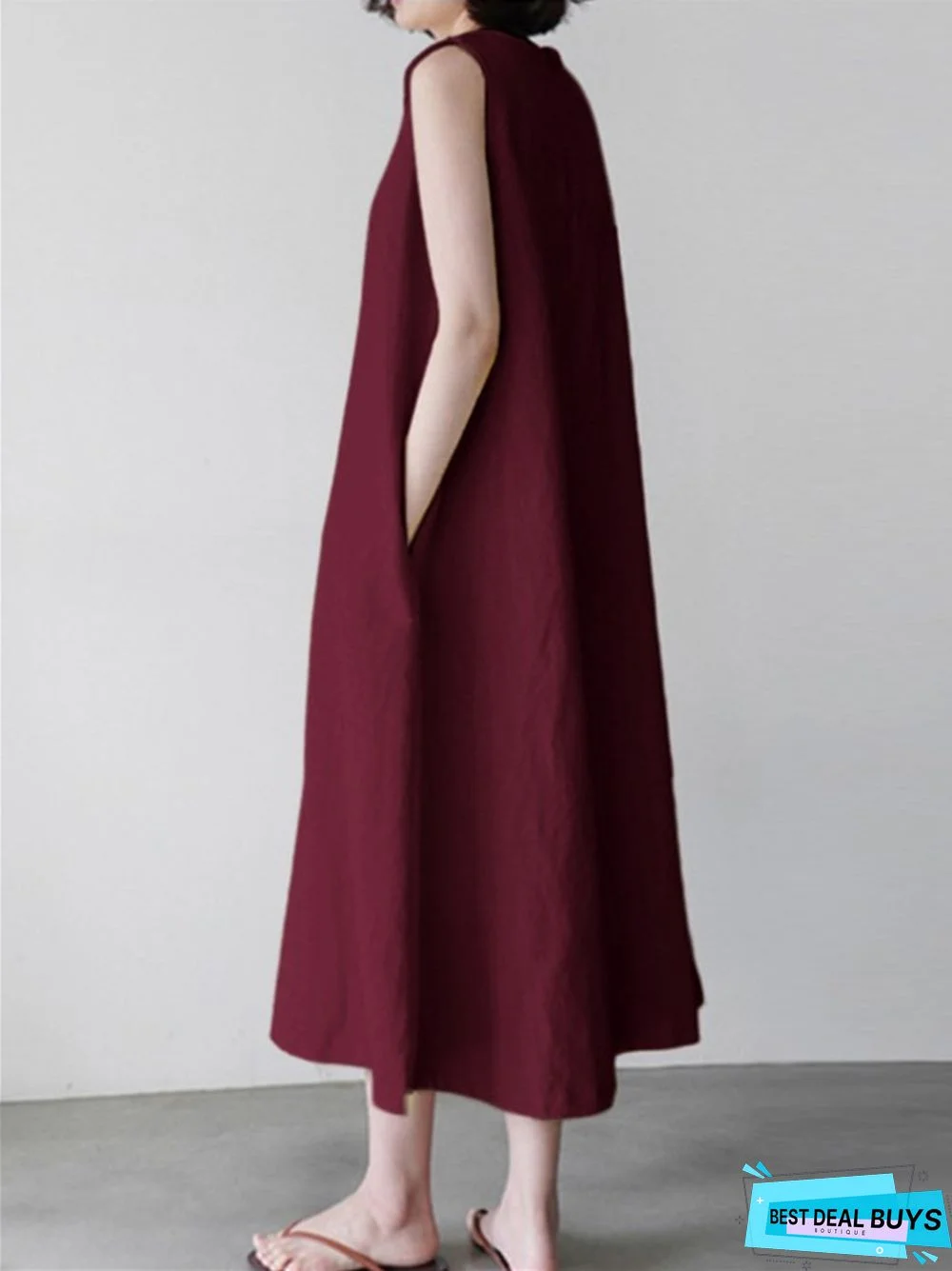 Solid Color Cotton and Linen Sleeveless Plus Size Loose Vest Skirt White Dresses