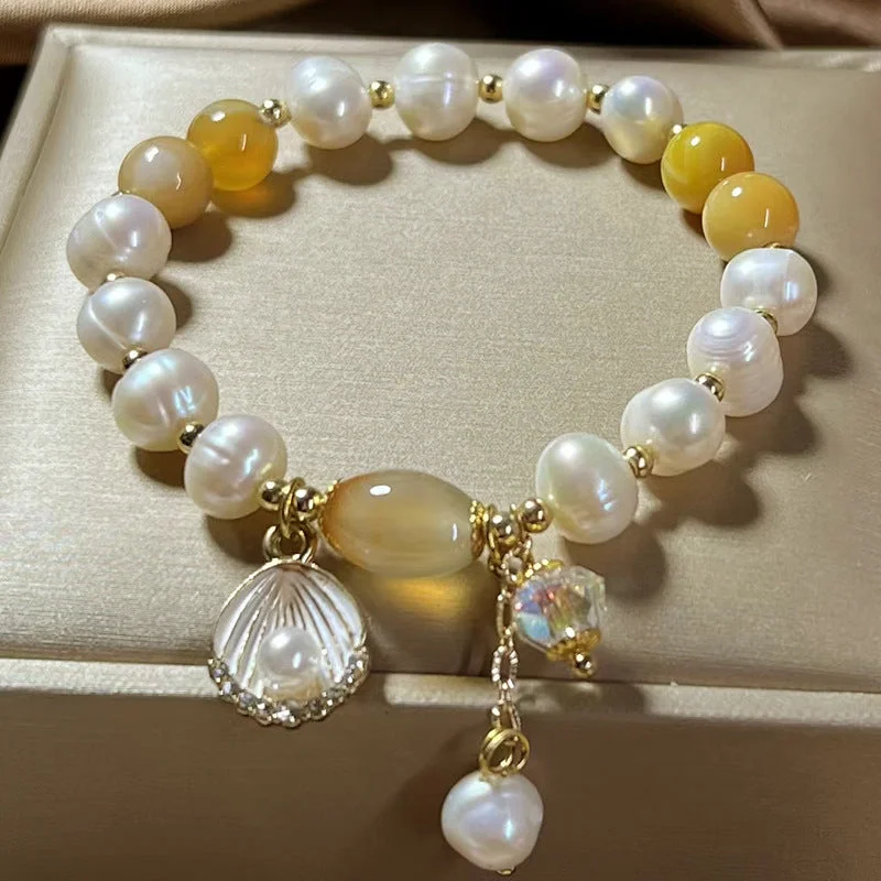 Fritillaria atural pearl and agate bracelet